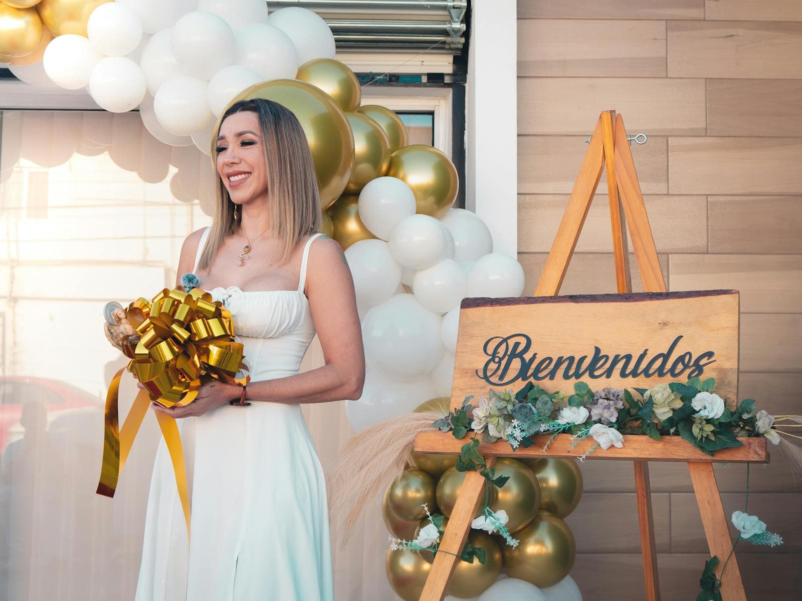 Event hostess welcoming guests